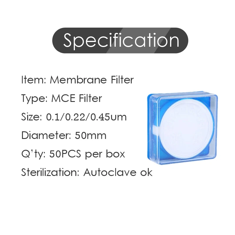 50PCS 50mm MCE Lab Medical Microporous Millipore Microfiltration Membrane Filter Accessory for Water Liquid Solution Filtration