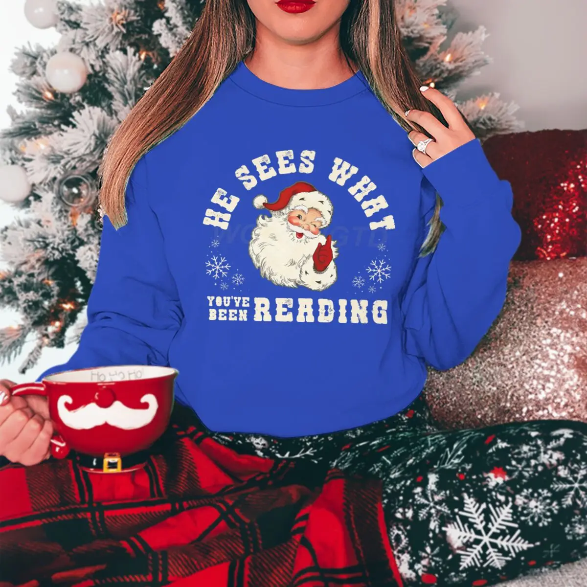 سويت شيرت سانتا كلوز لعيد الميلاد المجيد يرى ماذا كنت قراءة بلوزات جرافيك للنساء ملابس عطلة احتفالية #4