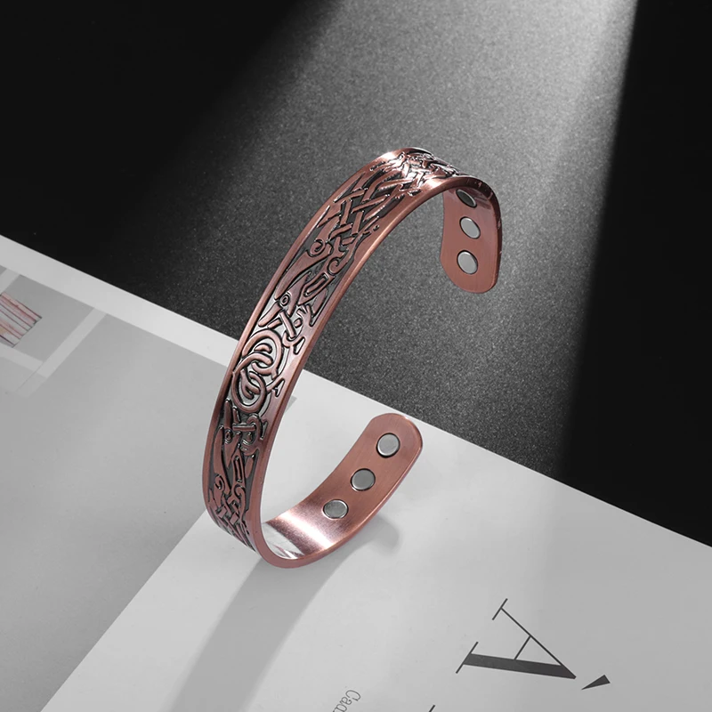 Totem Cuff Bracelet for Women and Men Ancient Copper Plated Adjustable Magnetic Bracelet Bangle Exquisite Gift