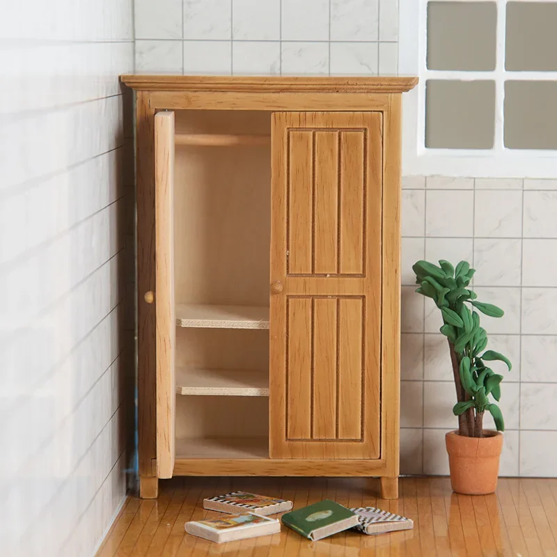 

1:12 Dollhouse Wardrobe Double Door Simple EU Style Furniture Miniature Diy Mini Small Model Home Decor Doll Accessories