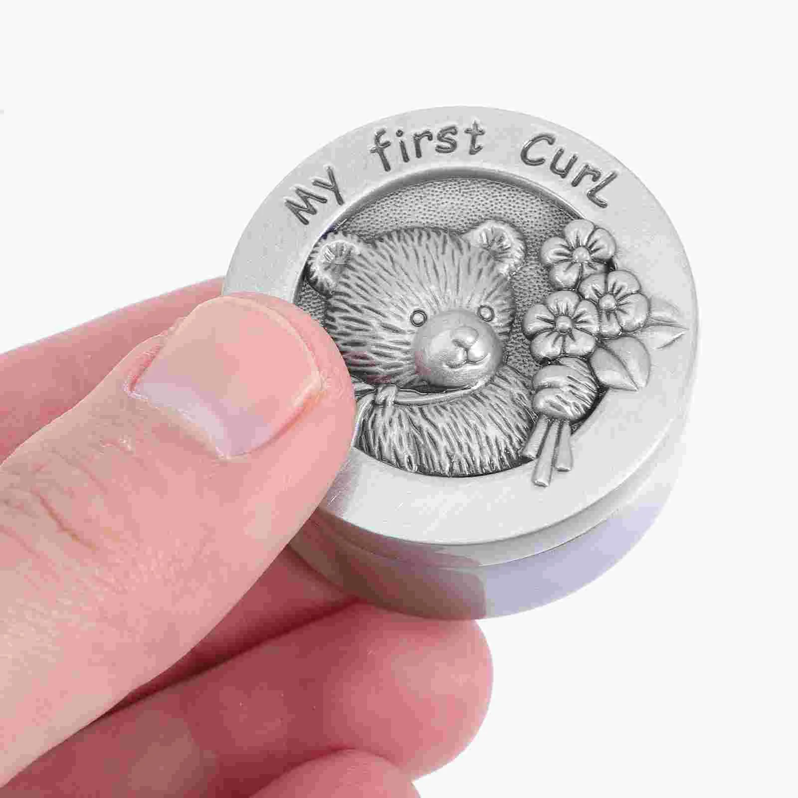 Stainless Steel Fetal Hair Keepsake Box Baby Memory Container Round Cartoon Design Smooth Storage Gifts Kids