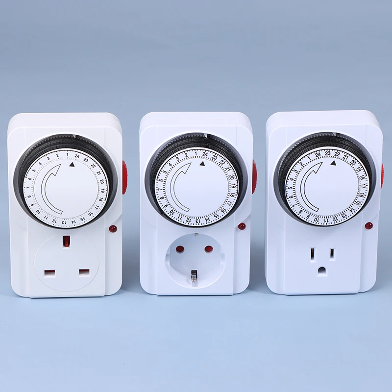 24 Hour Cyclic Timer Switch Kitchen Timer Outlet Universal Timing Socket Mechanical Timer 220VAC UK EU US Plug Timing Socket