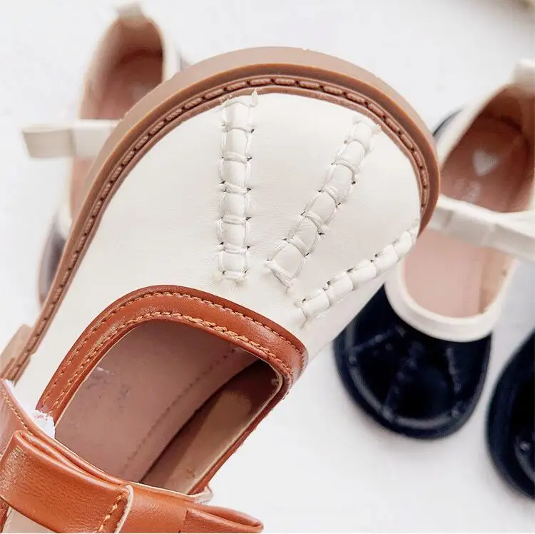 2024 Spring Autumn New Girls' Bowknot Leather Shoes Cute Children's Soft Sole Single Shoes Western Fashion Princess Shoes