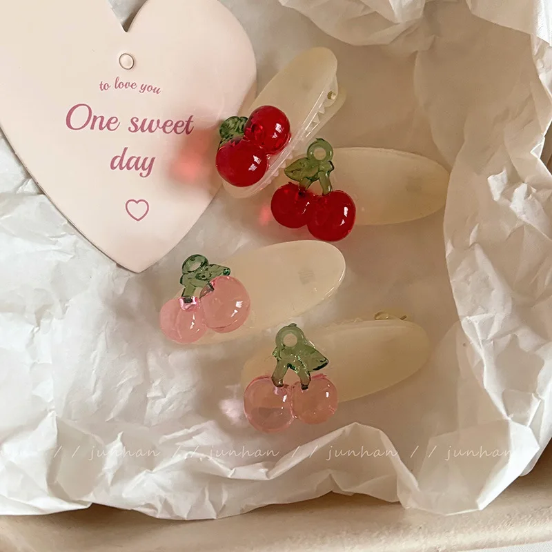 Ice Transparent Cherry Hairpin Duckbill Clip Internet Celebrity Hairpin Gentle Girl Heart Bangs Clip Broken Hairpin Small Clip