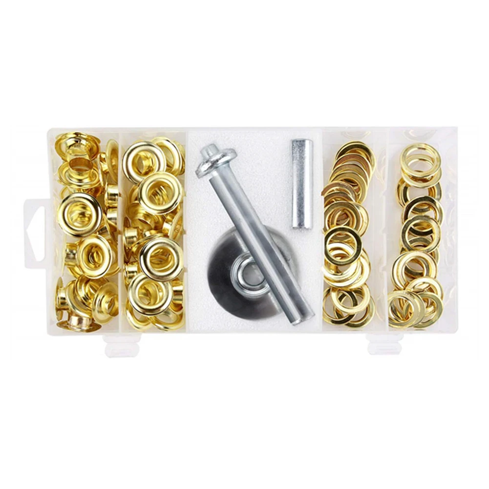 

103pcs Brass Grommets 1.2cm Metal Gas Eye Tarp Grommet Repair Installation Kit Tent Awning Canopy Brass Ring Flags Shade Accesso