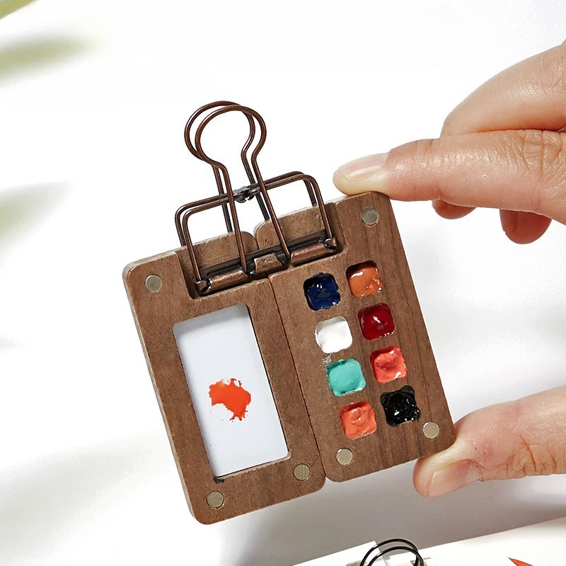 8color Walnut Mini Watercolor Empty Palette Box Magnetic Design Easy To Store Painting Sketch Travel Painting Color Adjustment