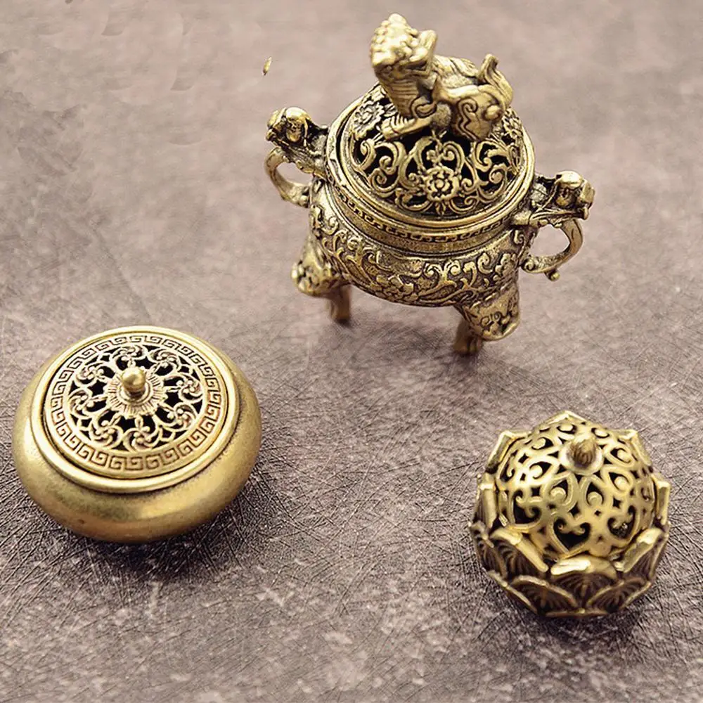 مبخرة صغيرة من النحاس لوتس حامل بخور صغير موقد مخروطي عتيق لليوجا والمنتجعات الصحية والمكتب ديكور المنزل الحلي