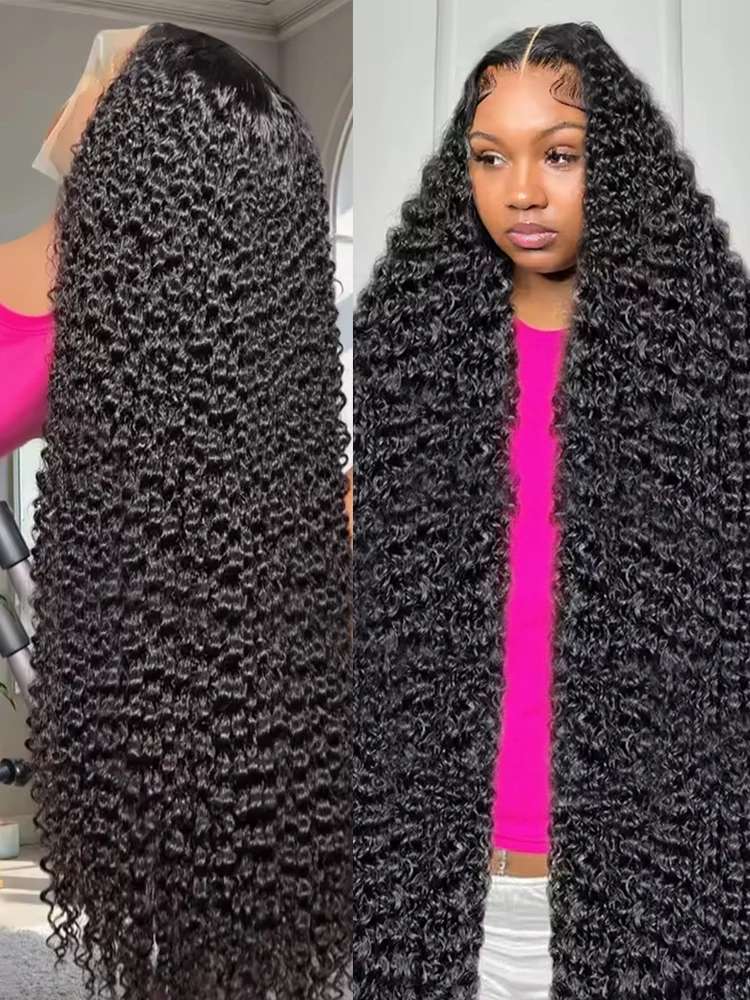 

300% 13x4 13x6 HD Свободные глубокие волны Парики из натуральных волос на фронтальной части 40 46 дюймов Бразильские парики на фронтальной части шнурка Водные вьющиеся парики из человеческих волос