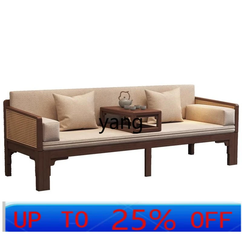 LTT solid wood push-pull Arhat bed new Chinese rattan double sofa medium antique living room small apartment