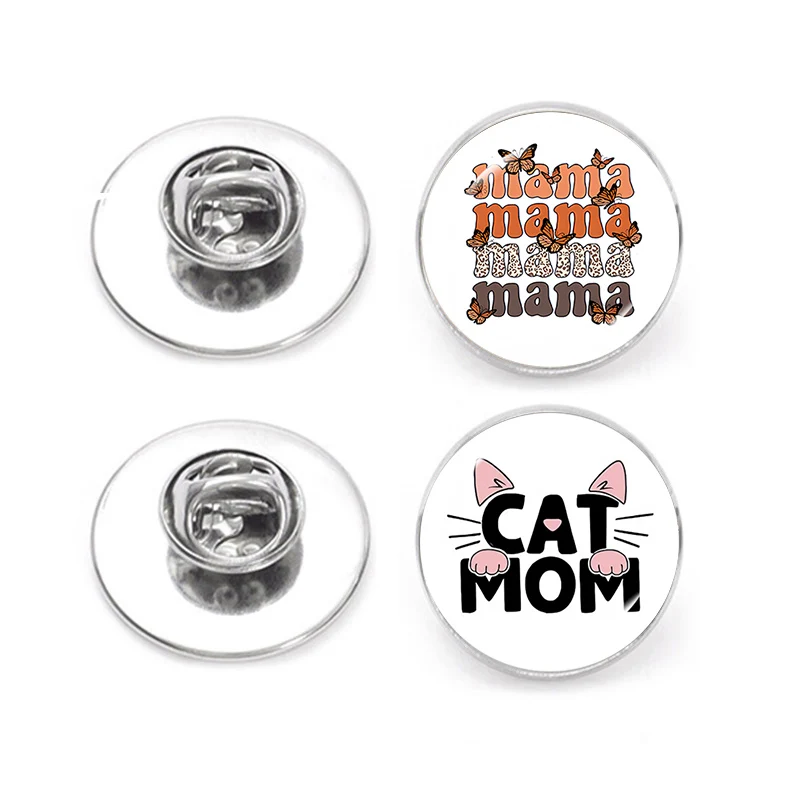 Cat Mom Bag Pins And Brooches Mama Bow Heart Creative Glass Print Stainless Steel Backpack Badges Mothers Day Gift