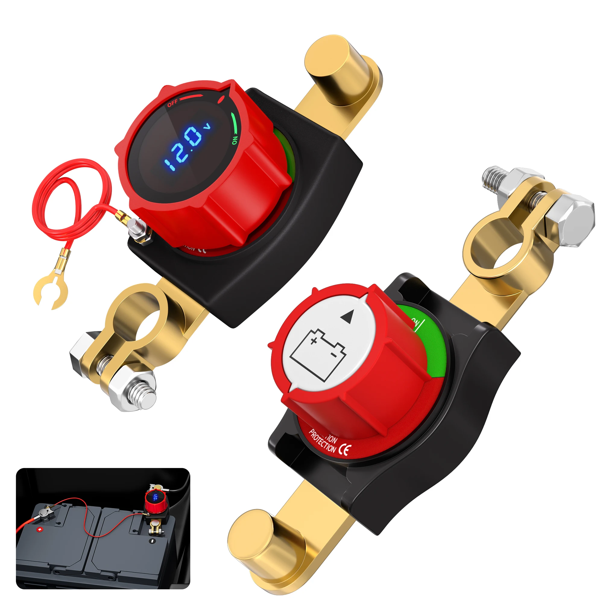 

Выключатель аккумулятора с боковой стойкой, 12 В, 300 А, вкл./выкл., выключатель автомобильного аккумулятора с/без светодиодного дисплея напряжения для авто лодки