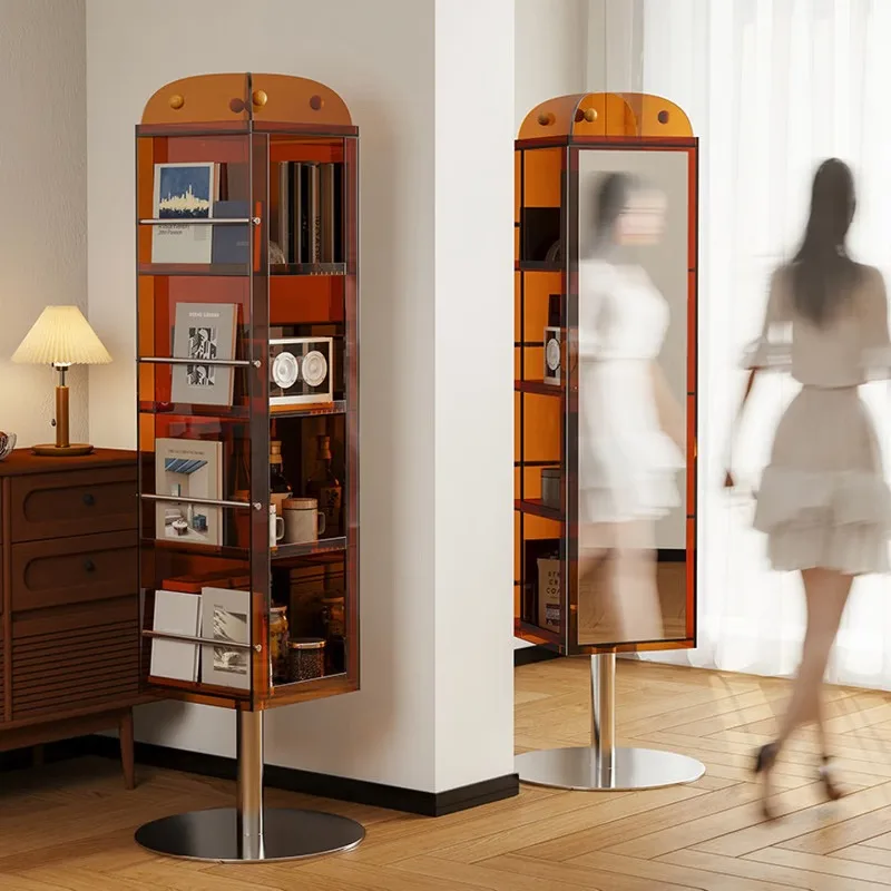 Floor-standing rotating mirror, full-length mirror storage, magazine cabinet, bookcase storage cabinet, modern minimalist living