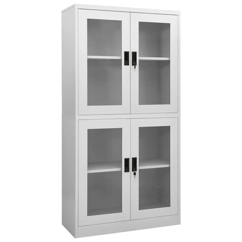 Light Gray Office Cabinet 35.4x15.7x70.9 - Steel & Tempered Glass Storage Solution