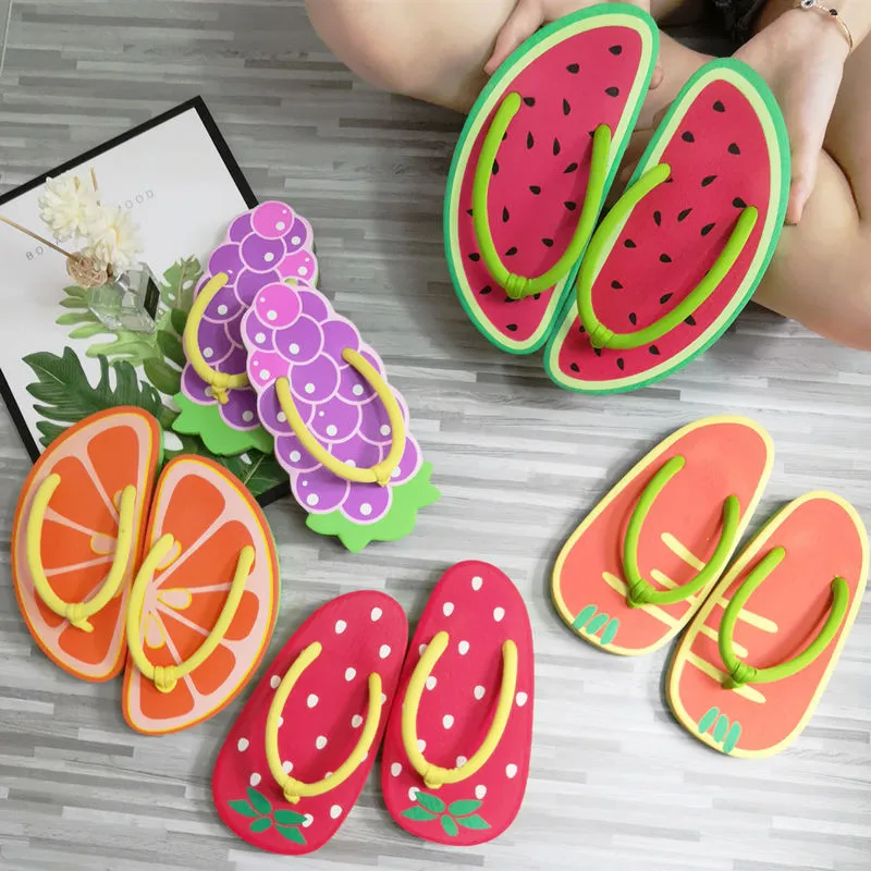 

Soft Sole Fruits Slippers for Women 2022 Fashion Square Toe Flat Sandals Woman Summer Comfy Non-slip Beach Slides Flip Flops