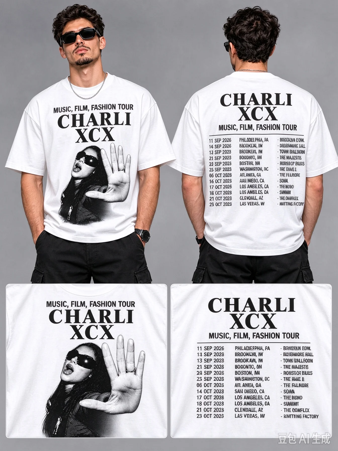 2026 Charli XCX Music Film Fashion Tour T Shirt Double Sided Print Unisex Pop Singer Fan Merch Short Sleeve Cotton Tee