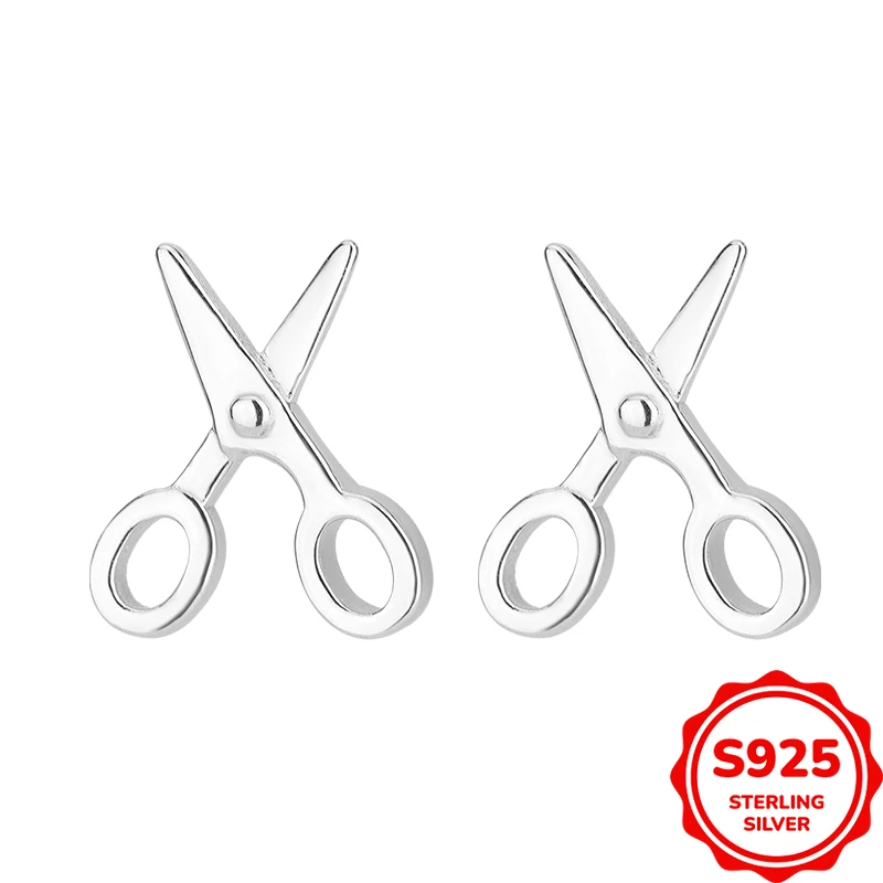 

Temperament and Personality Genuine S925 Silver Scissors Trendy Funny Earrings