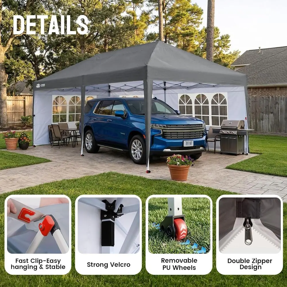 10X20 Up Commercial, Outdoor Camping Tent, Sidewalls with Windows, 400D abric, Gray view 5