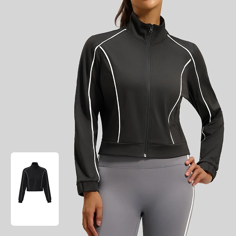 2026 New Women Waterproof Yoga Shirts Slim Fit Contrast Zip Up Sports Jacket High Stretch Breathable Spring Summer Activewear