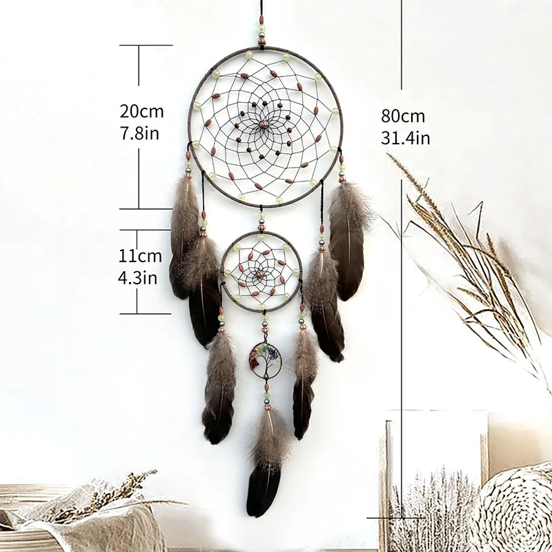 Dream Catcher Luminous Hand-woven Feathers Wind Chime Living Room Bedroom Hanging Ornaments Wall Pendant Birthday Festival Gifts