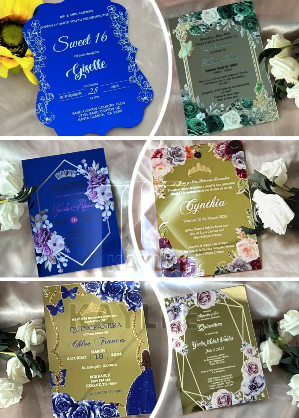 

10pcs Custom Mirror Gold Acrylic Wedding Invitation,Personal Pocket Envelope,Quinceanera Invitation,Invite for Party Decoration