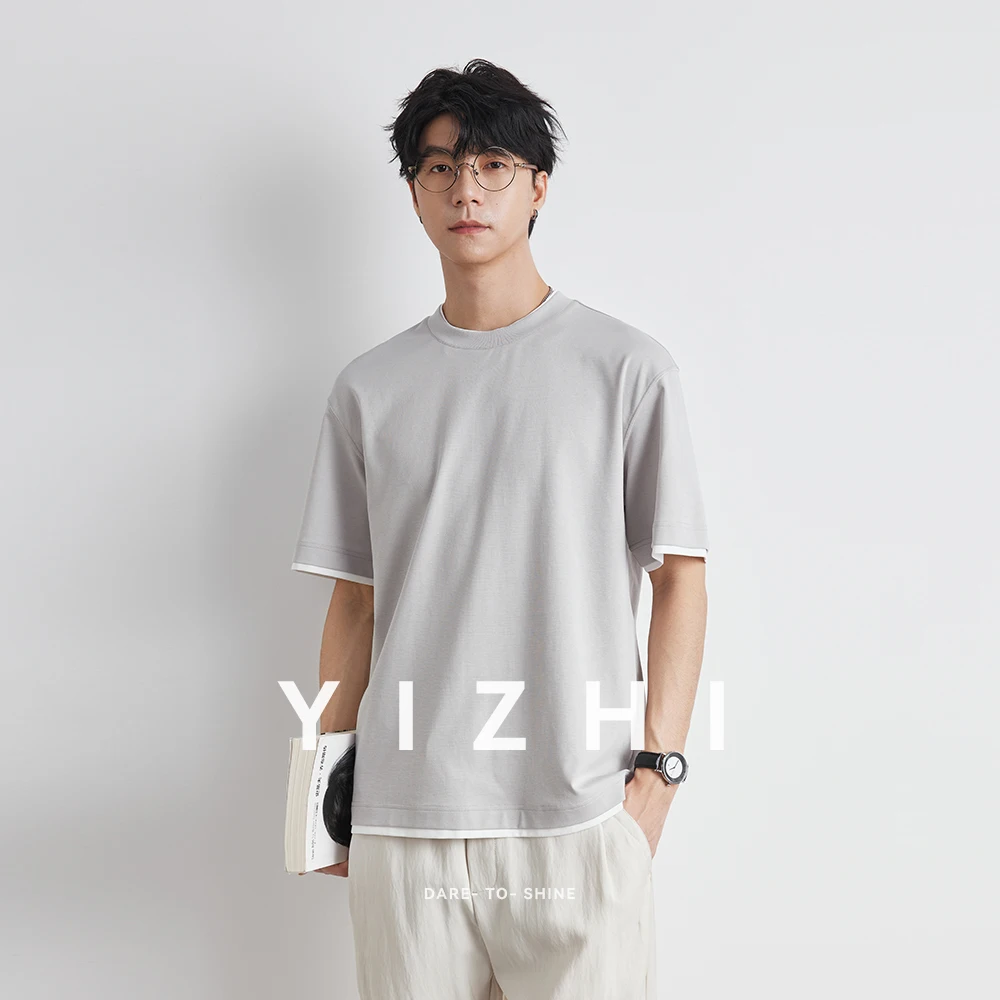 Summer New Men's Fake Two-piece T-shirt Loose Casual Short-sleeved Korean Fashion Half-sleeved Top