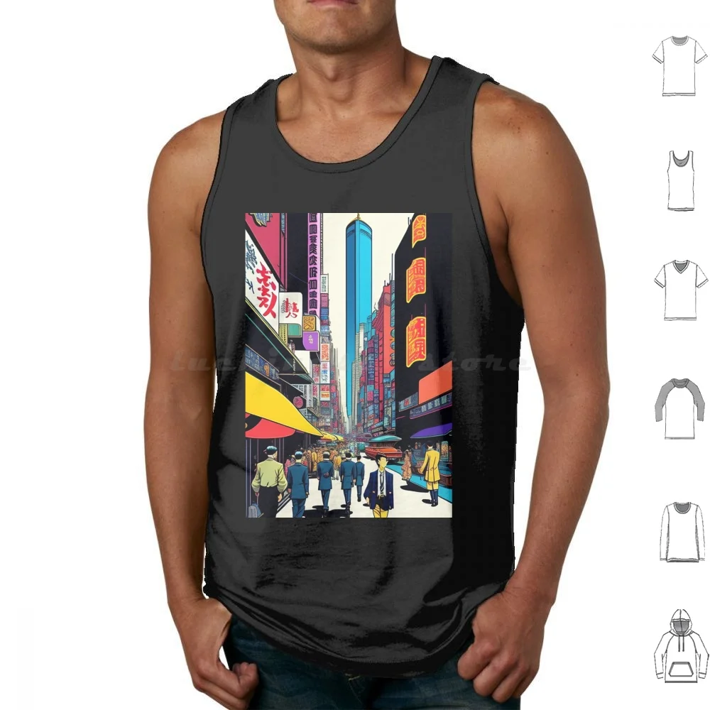 Chaotic Stunning Japan City Tank Tops Print Cotton Chaotic Stunning Japan City Illustrated By Hergé Style Of Tin Tin Comics