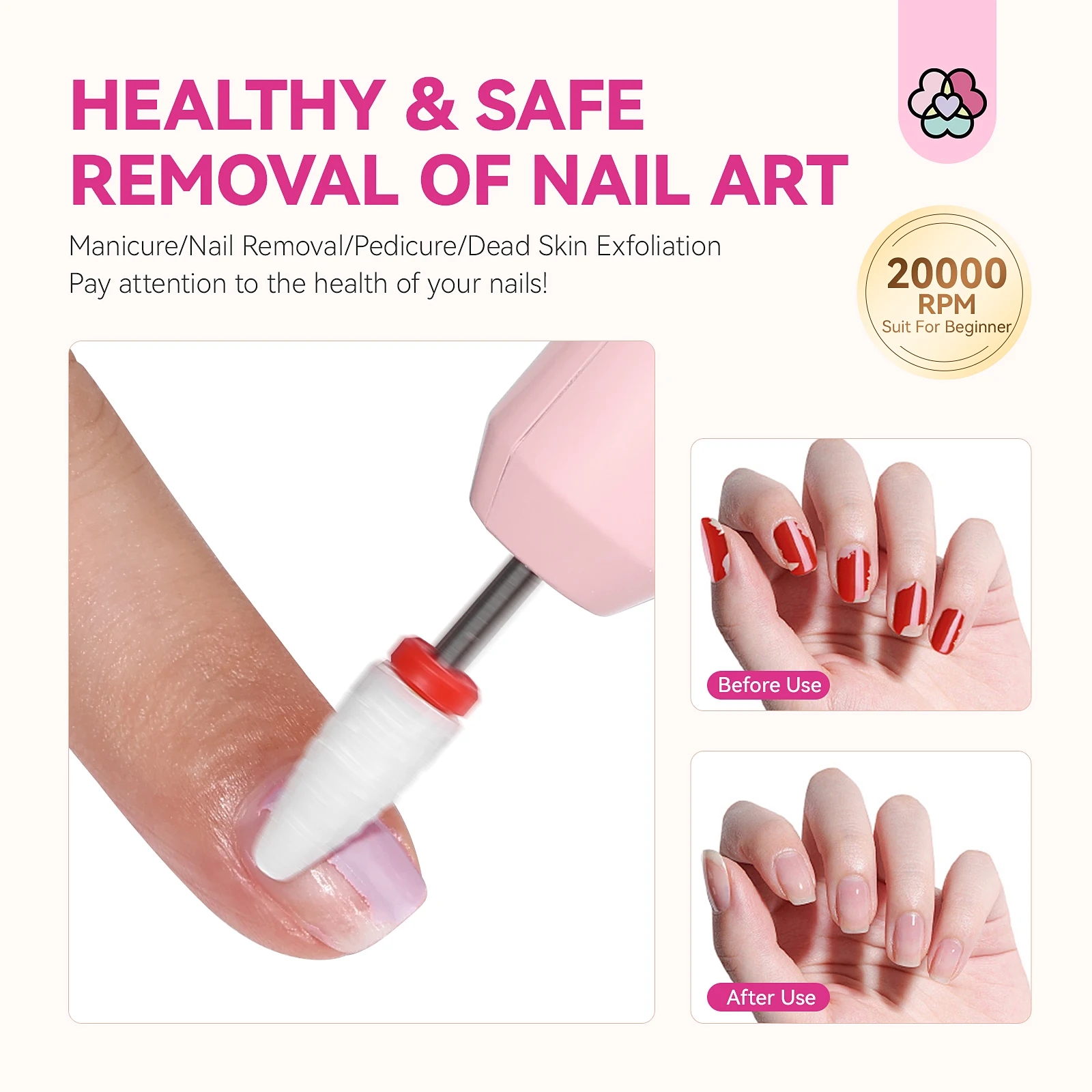 SAVILAND Lima per unghie portatile Cura Trapano elettrico per unghie Ricaricabile 20000 giri/min Strumenti per manicure e pedicure con punte complete