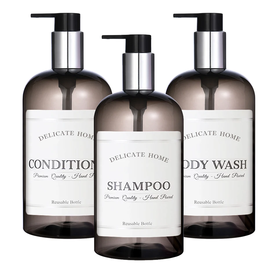 Refillable Shampoo and Conditioner Dispenser Shampoo Bottles with Pump Waterproof Labels Chic Shower Soap Dispenser