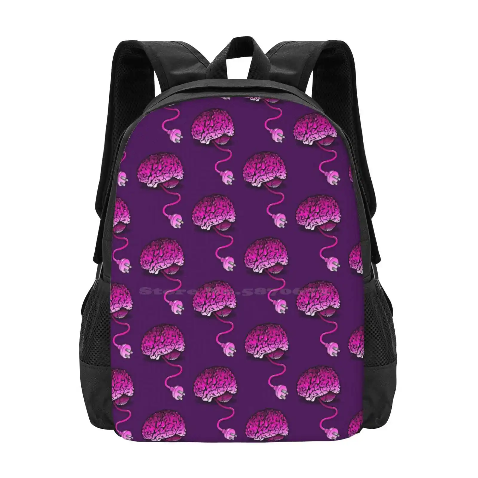 Your Brain Without Coffee-Pink Fashion Pattern Design Travel Laptop School Backpack Bag Power Unplugged Cord Brains Zombie