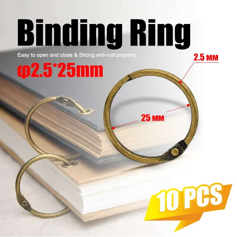 10Pcs Vintage Brass 25mm Binder Rings Loose Leaf Book Rings for Planner & Scrapbook
