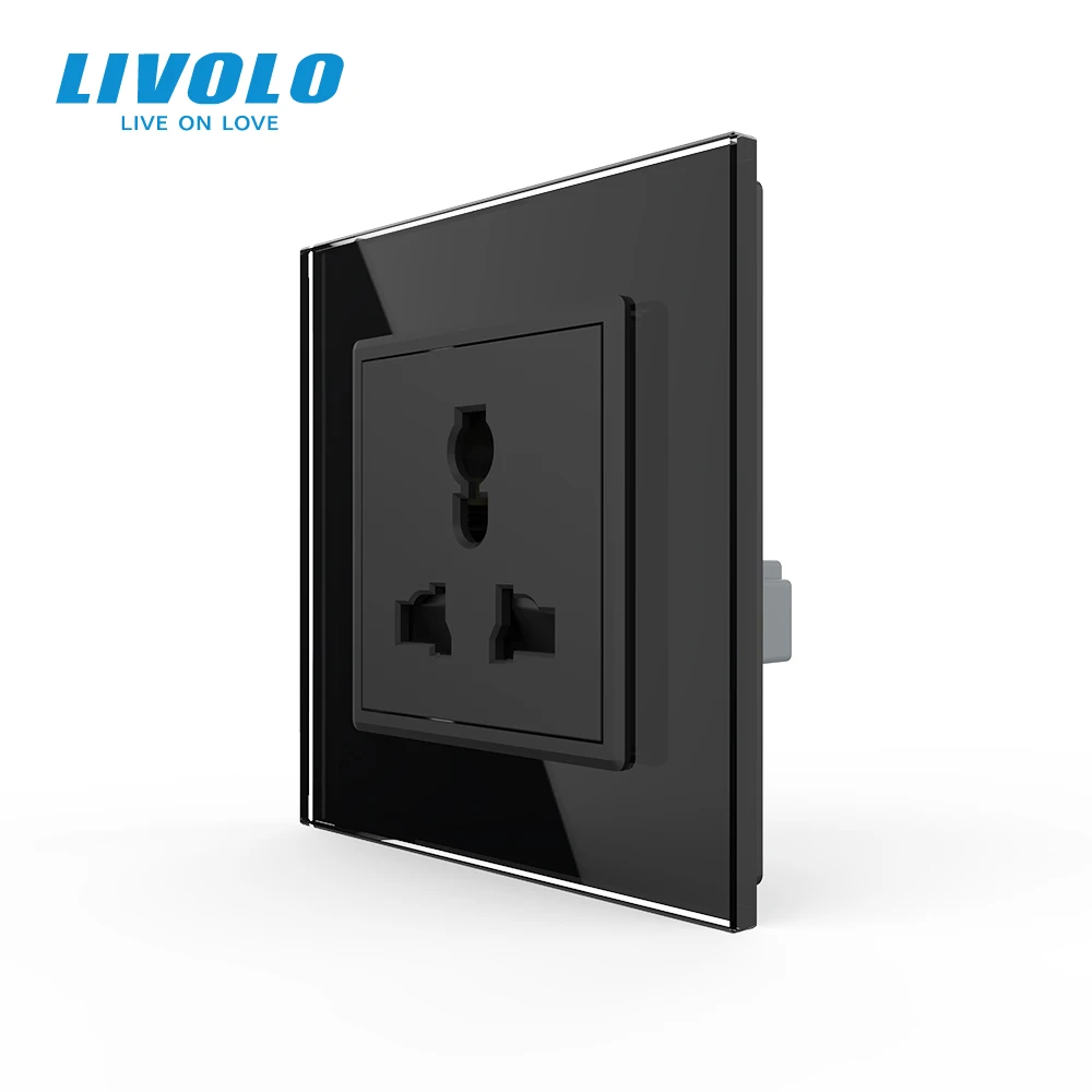 Livolo EU Standard Multifunctional Power Socket,Crystal Glass Panel,110~250V 16A 80mm*80mm,Wall Power Outlet for Smart Home