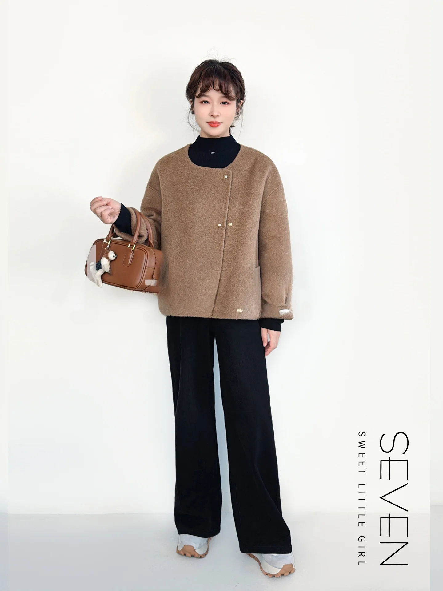 

ort Double-Faced Woolen Coat for Women Petite Size Small Fraance Sle 00 Wool Commute Korean Loose Fit Thiened