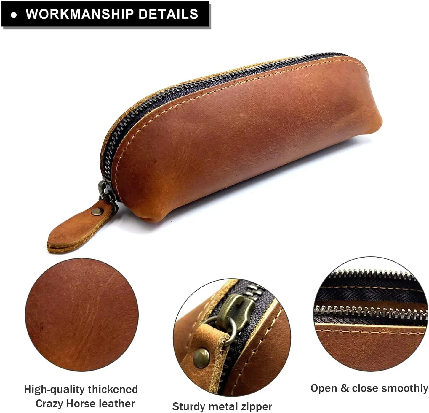 حافظة أقلام جلدية حقيبة أقلام رصاص مع حامل أقلام بسحاب مصنوع يدويًا من الجلد الطبيعي للرجال والنساء ورجال الأعمال والمكتب المنزلي