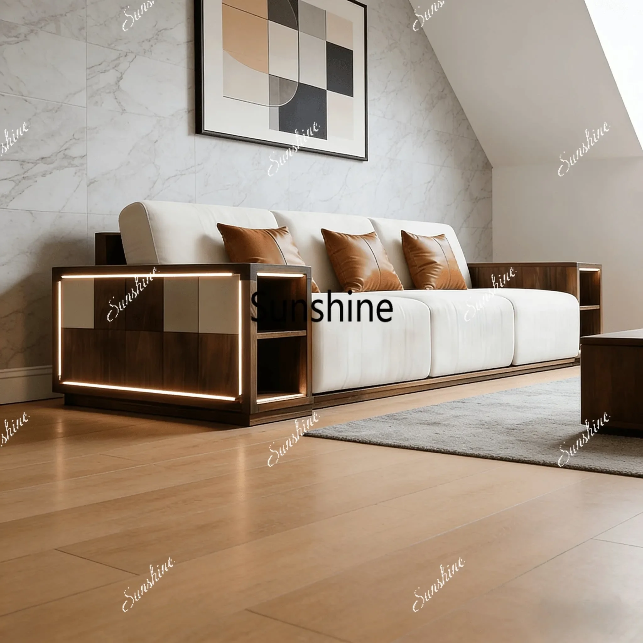 

New Chinese style, solid wood sofa living room, modern simple and high-end living room furnitureY