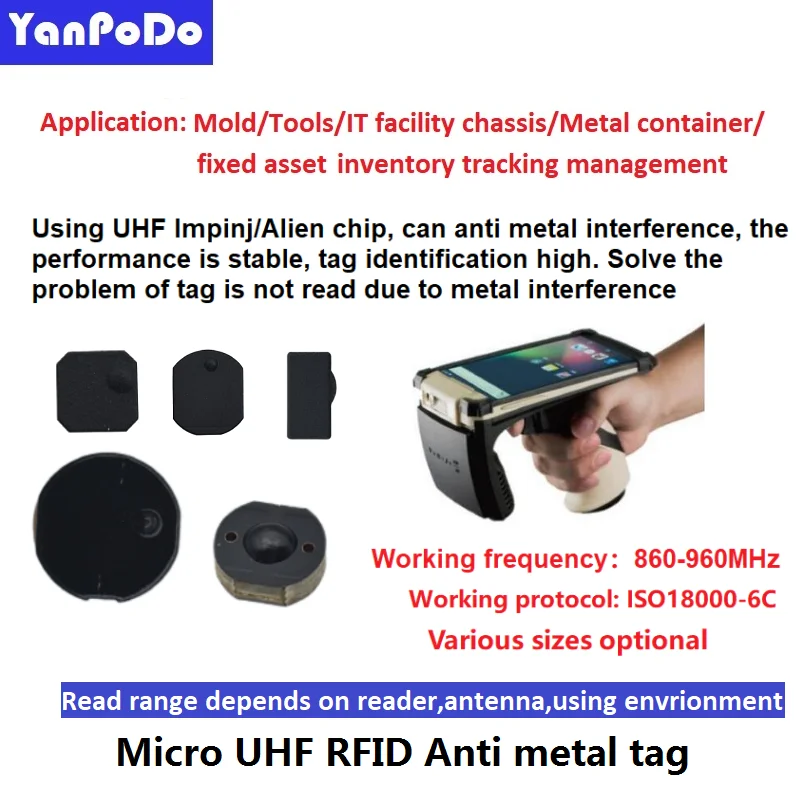 Micro Size 915Mhz Anti Metal UHF RFID Metal Tags EPC Gen2 865Mhz High Temperature Resistance For Metal Machine Tools Tracking