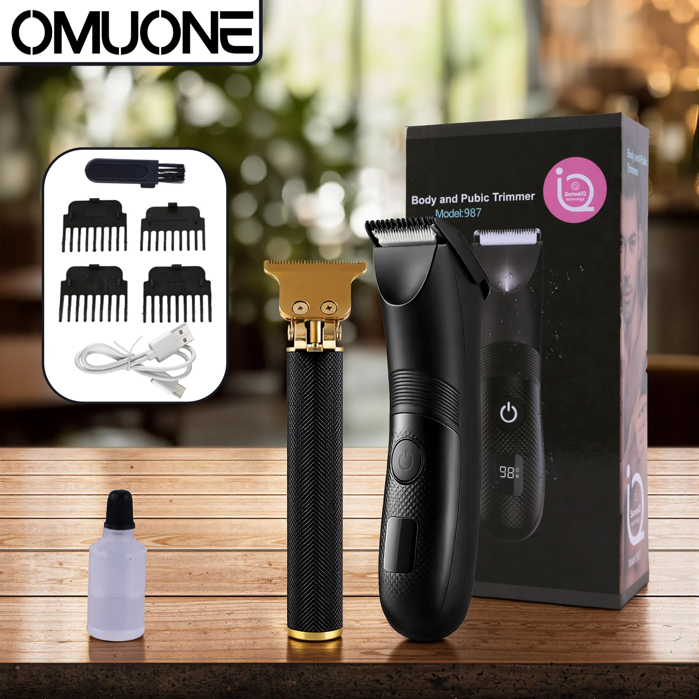 OMUONE Vintage Men's Electric Hair Clipper Rechargeable Beard Trimmer with Hair Trimmer Kit USB Fast Charging Hair Clipper view 4