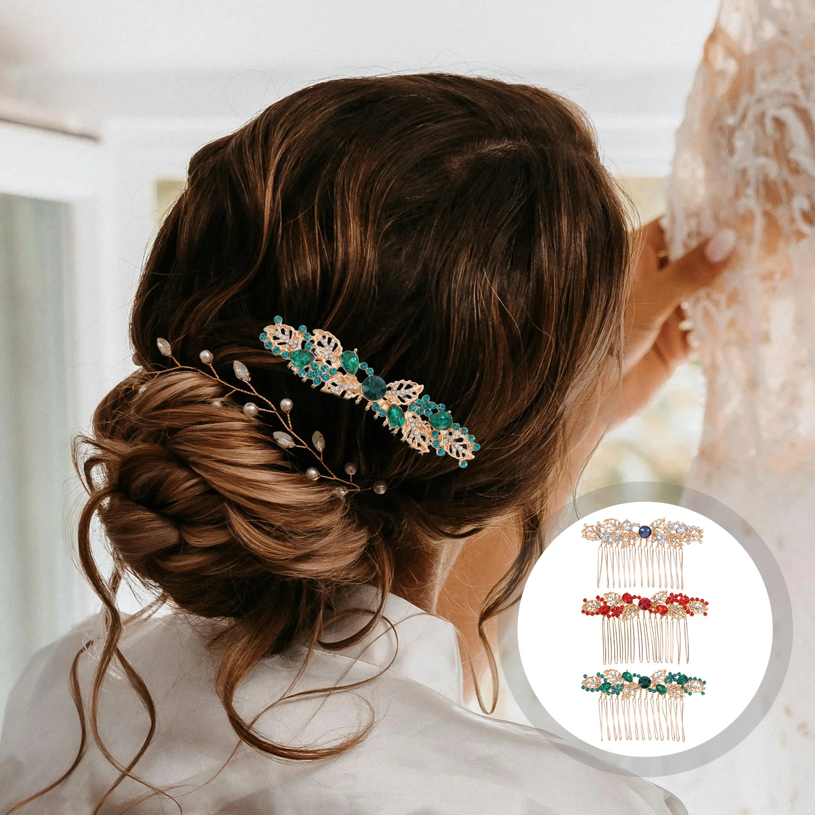 

3Pcs Alloy Side Flower Hair Combs Rhinestone Bridal Decorative Mini Hair Comb Wedding Accessories Bridal Comb Wedding Headpiece
