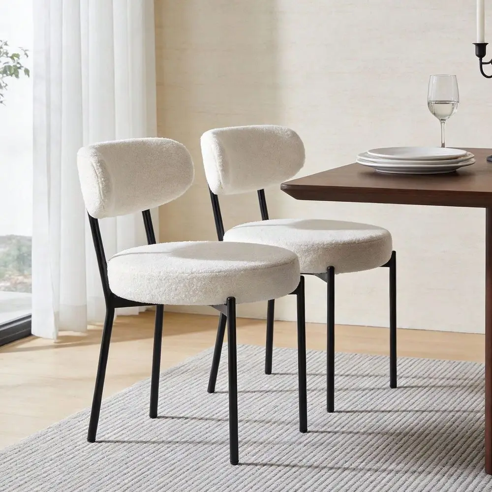 

Dining Chairs Set Of 2, Mid Century Modern Chair Round holstered Curved Backrest, Kitchen Vanity Living Room Chairs With Blac