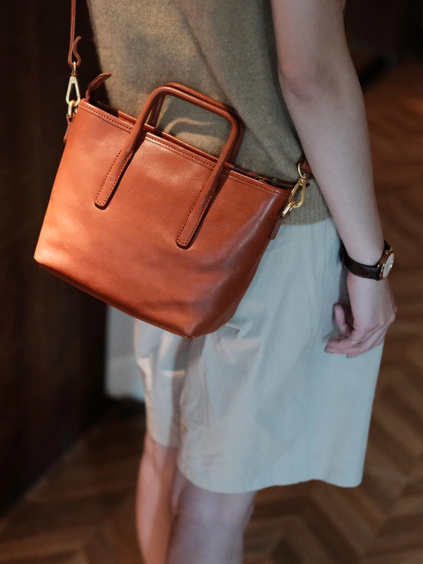 حقيبة يد نسائية مصنوعة يدويًا من الجلد الطبيعي من PNDME حقيبة كتف عصرية بسيطة للحفلات الخارجية من جلد البقر #5