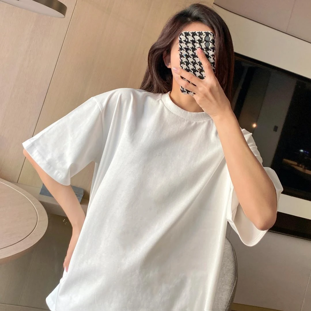 Men and Women Pure Cotton Short Sleeved Oversized Top Loose and Versatile Summer Couple T-shirt Black and White Top Clothes