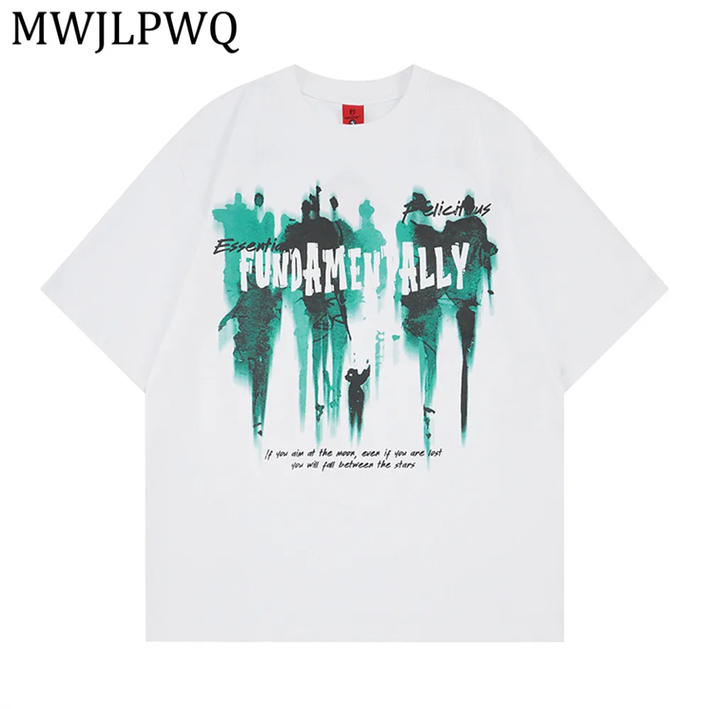 

MWJLPWQ Silhouette Print Short-Sleeve T-Shirt Male Ins Hip-Hop Trendy Round Collar Loose Casual Men's Top Summer Spring 13985