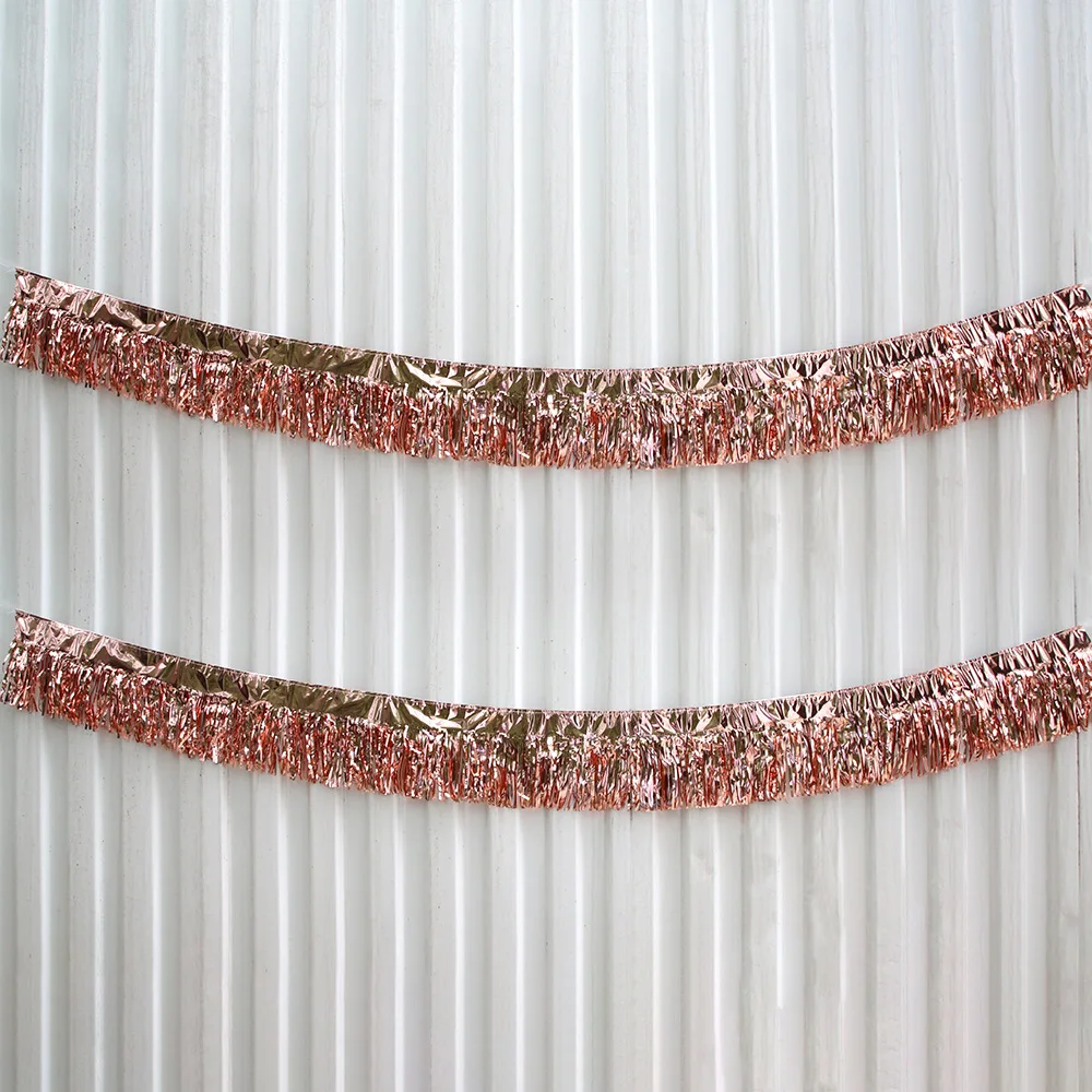 3 m glitzernde Quasten, Fransen, Banner, glänzendes Roségold, Metallfolie, Quastengirlande für Weihnachten, Geburtstag, Party, Wandhintergrund, Dekoration – Detail 14