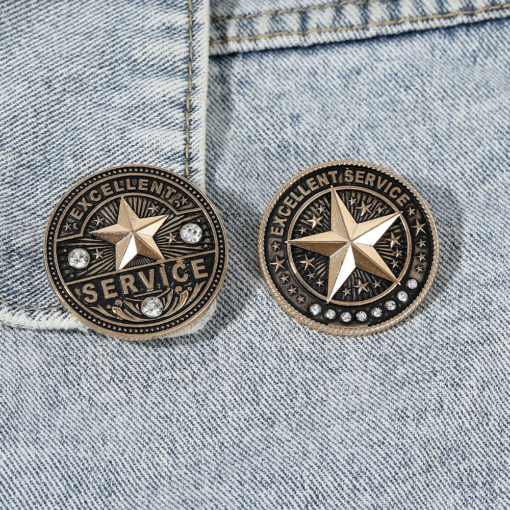 Outstanding Employee Of The Month Enamel Brooches Vintage Star Excellent Service Crystal Pins For Staff Badge