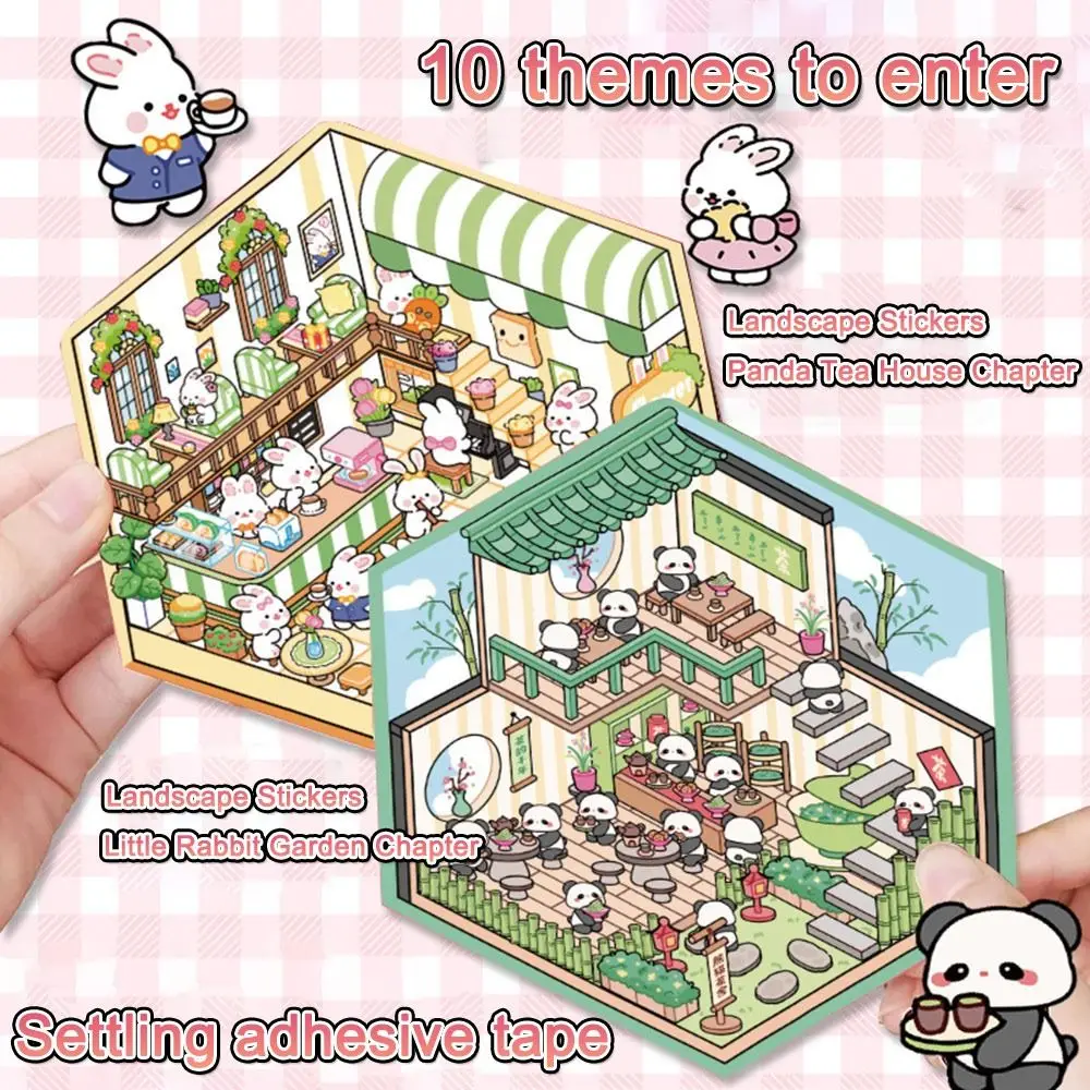 Naklejki 3D z kreskówkowymi krajobrazami, urocza księżniczka, kapibara, naklejki DIY do miniaturowych krajobrazów, naklejki antystresowe z scenerią kieszonkowej chatki.