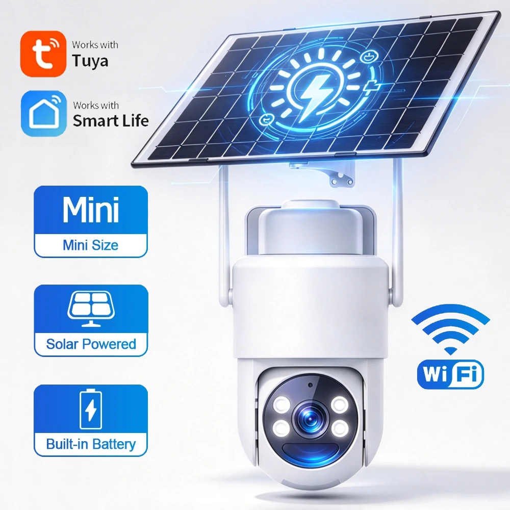 Tuya Solar WiFi Camera 3MP Outdoor Battery IP PTZ Smart Life CCTV Security PIR AI Tracking Night Vision Siren Alarm 24/7 Record