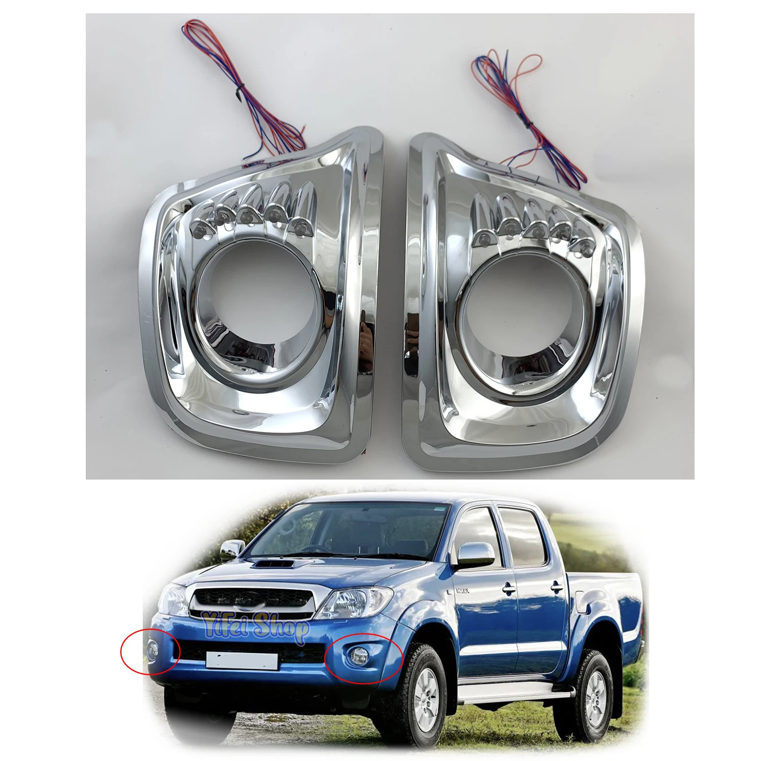 2pc New Car ABS Chrome Accessories Plated Front Fog Lamp Cover With LED Trim For Toyota Hliux Vigo SW4 2008 2009 2010 2011