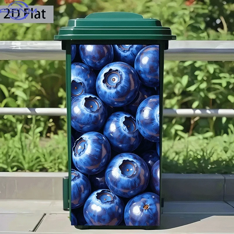 1pc Blueberry Garbage Can Sticker Self-Adhesive Decorative Wallpaper For Kitchen Trash Bins, Home Decor, Matte Polypropylene