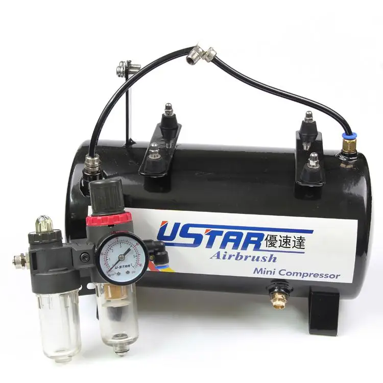 

Мини-компрессор USTAR UA-170204 AIRBRUSH 601A, газовый резервуар с маслоотделителем и водой