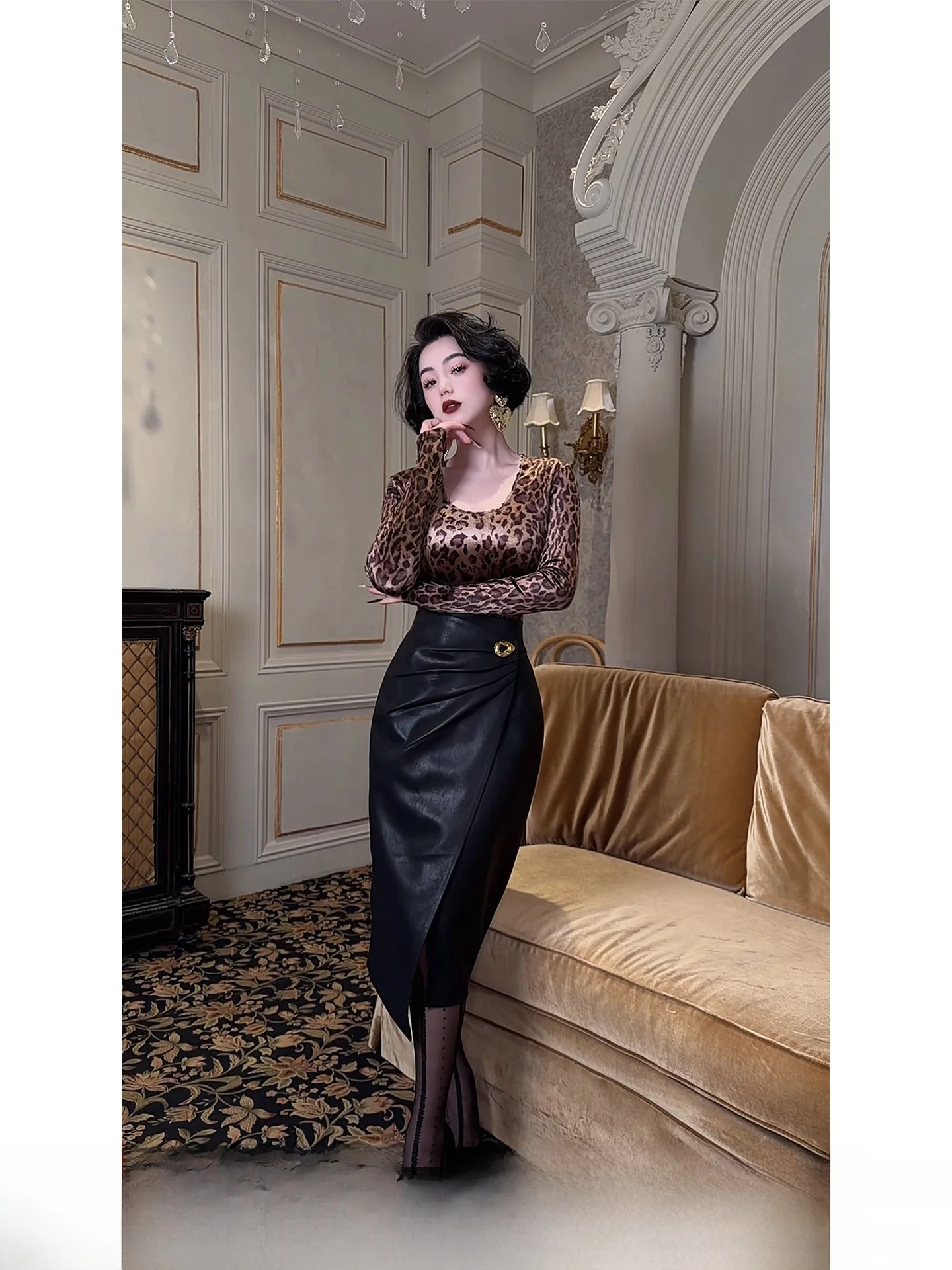 

High Waist Leather Skirt Women's Pencil Skirt Slimming Sli Spring 2026 New Arrival Ci Commute Casual Sle