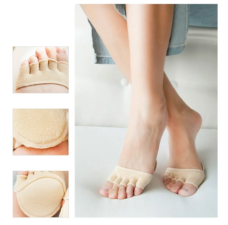 Women Toe Socks Invisible Cotton Bottom Thick Bottom Shock-Proof Five-Toe Socks Summer Cotton Socks Exposed Toe Invisible Socks